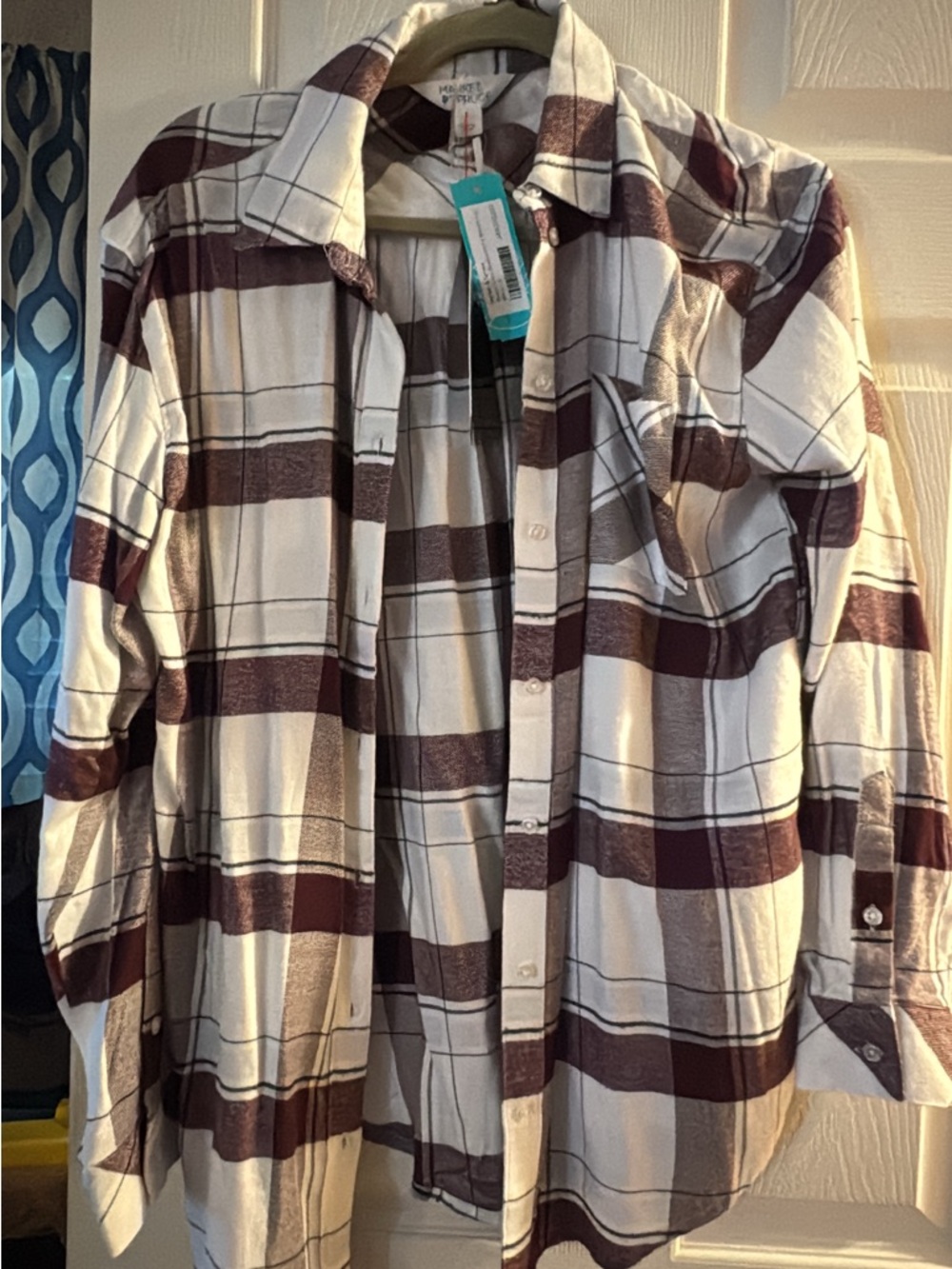 Market & Spruce White and Burgundy Plaid Button-Down Shirt